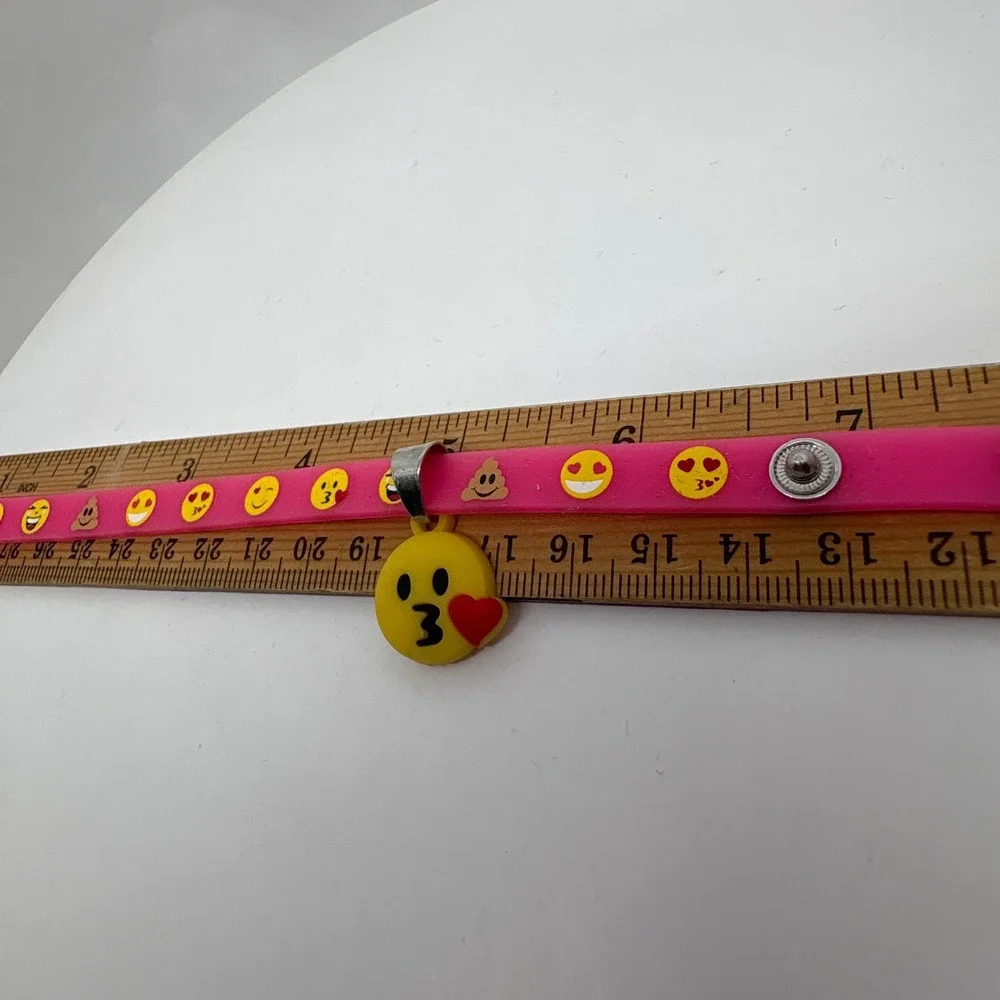 Kids Hot Pink Emoji Bracelet with Smiley Face Charm‎ Adjustable Snap Closure